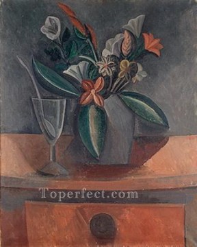 Jarrón de flores copa de vino y cuchara 1908 Pablo Picasso Pinturas al óleo